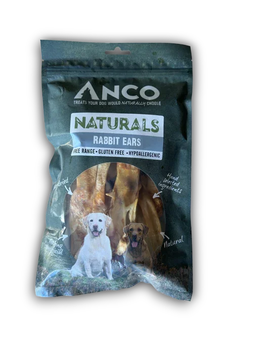 ANCO Naturals Rabbit Ears dog treats, gluten-free, hypoallergenic, free range, hand-selected ingredients