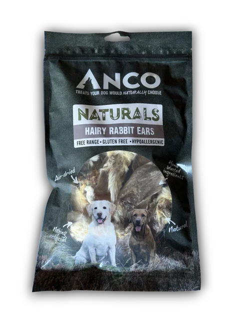 Natural dog treats ANCO Hairy Rabbit Ears, free range, gluten free, hypoallergenic, air-dried