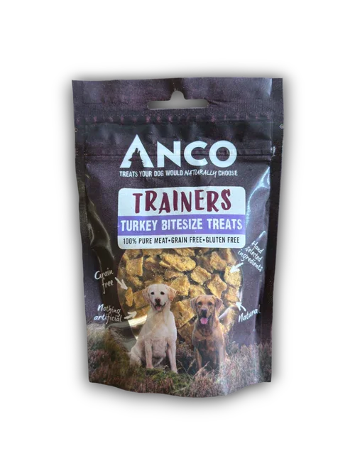 ANO Trainers Turkey Bitesize Dog Treats bag, grain-free, gluten-free, natural ingredients