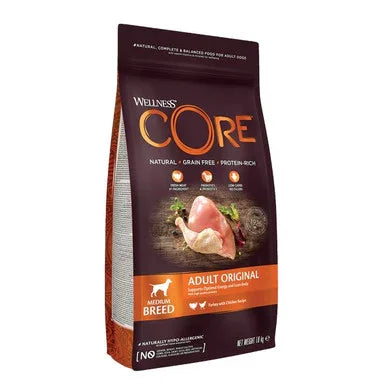 Wellness CORE Adult Original grain-free protein-rich dog food for medium breed with chicken recipe