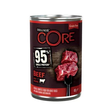 Wellness CORE grain free canned dog food with 95% single protein beef formula