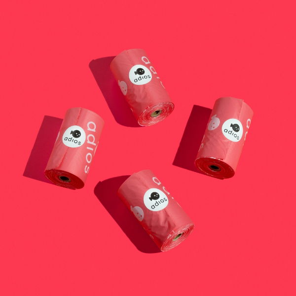 Adios Plastic Compstable Poo Bag Hot Pink 15''s - North East Pet Shop Adios