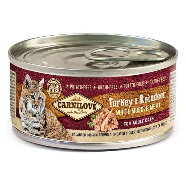 Carnilove Turkey & Reindeer Wet Cat Food 12 x 100g Tins - North East Pet Shop Carnilove