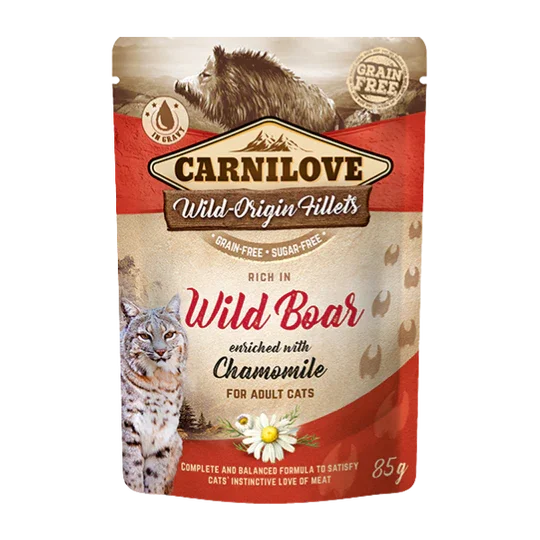 Carnilove Wild Boar with Chamomile Wet Cat Food 24 x 85g Pouches - North East Pet Shop Carnilove