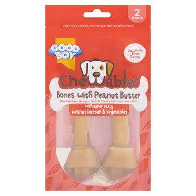 Chewables Dog Peanut Butter Medium Bones 2 Pack 158g - North East Pet Shop Chewables