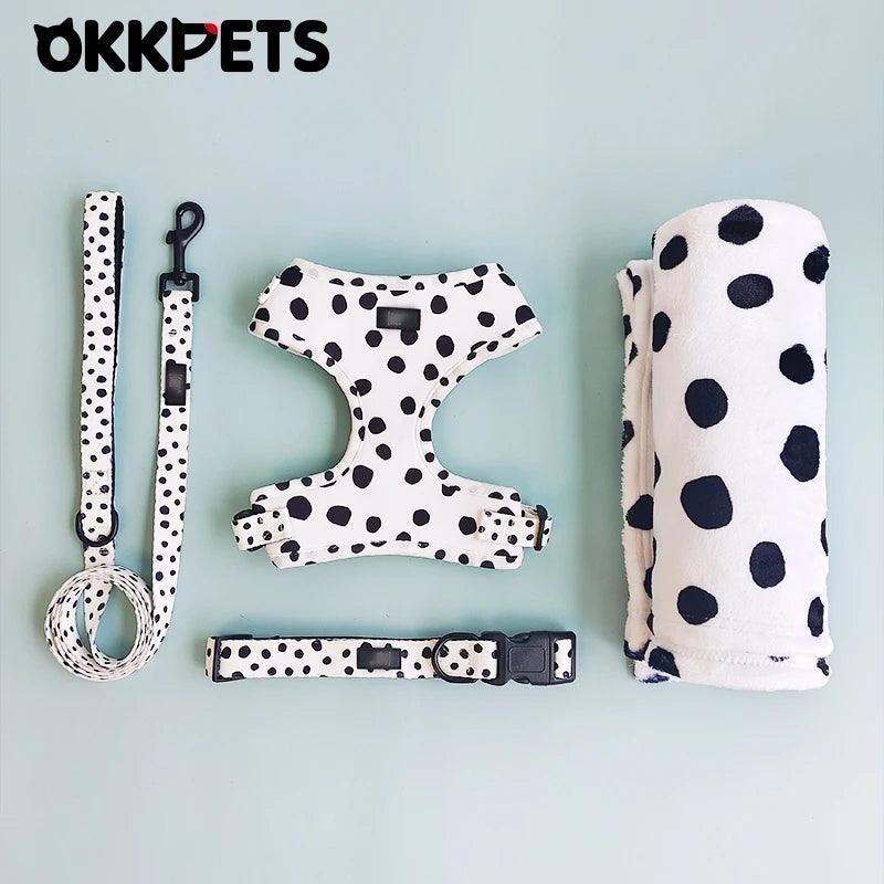 Cow Print Dog Set - Collar, Lead & Harness 3 in 1 - North East Pet Shop Okkpets