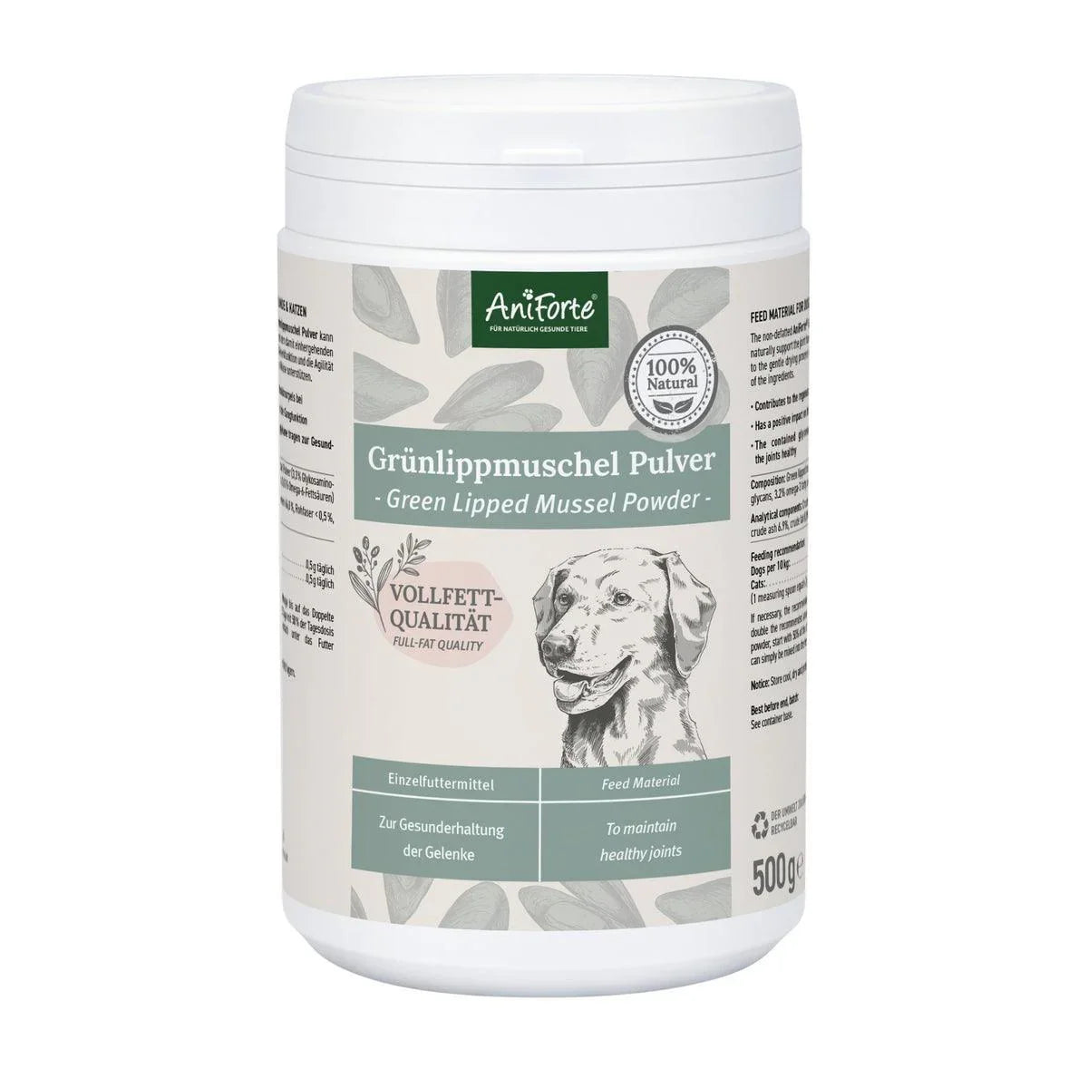 Green Lipped Mussel Powder for Dogs and Cats - Joint Support Supplement 100g - North East Pet Shop Aniforte
