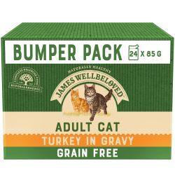 James Wellbeloved Grain Free Adult Cat Food Pouches Turkey in Gravy 24pk, 85g - North East Pet Shop James Wellbeloved