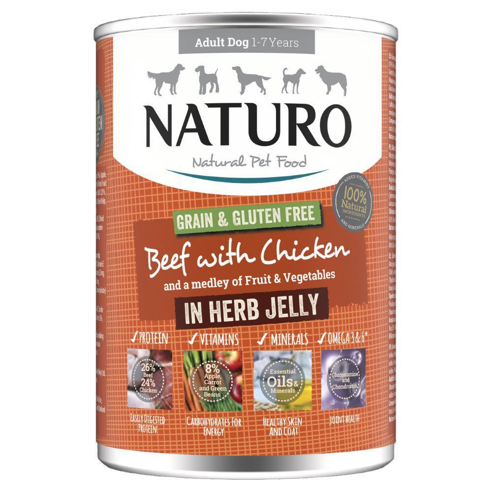 Naturo Adult Grain & Gluten Free Beef with Chicken in Herb Jelly 390g - North East Pet Shop Naturo