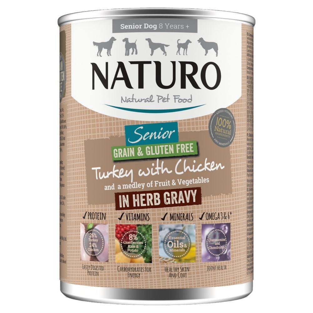 Naturo Senior Grain & Gluten Free Turkey with Chicken in Herb Gravy Tins 12 x 390g - North East Pet Shop Naturo