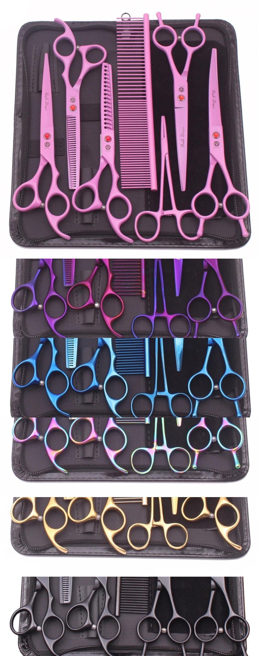 Purple Dragon Dog Grooming Scissors Kit 7" 6.5" Stainless Pet Kit - North East Pet Shop Dog Shack UK