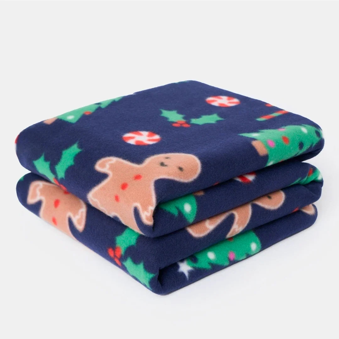 Gingerbread Man Pet Fleece Throw - Navy