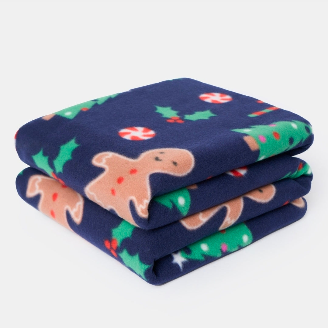 Gingerbread Man Pet Fleece Throw - Navy