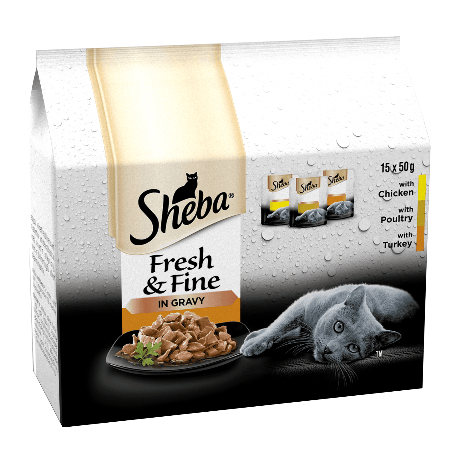 Sheba Fresh & Fine Adult Chicken, Poultry & Duck in Gravy Pouches 15 x 50g - North East Pet Shop Sheba