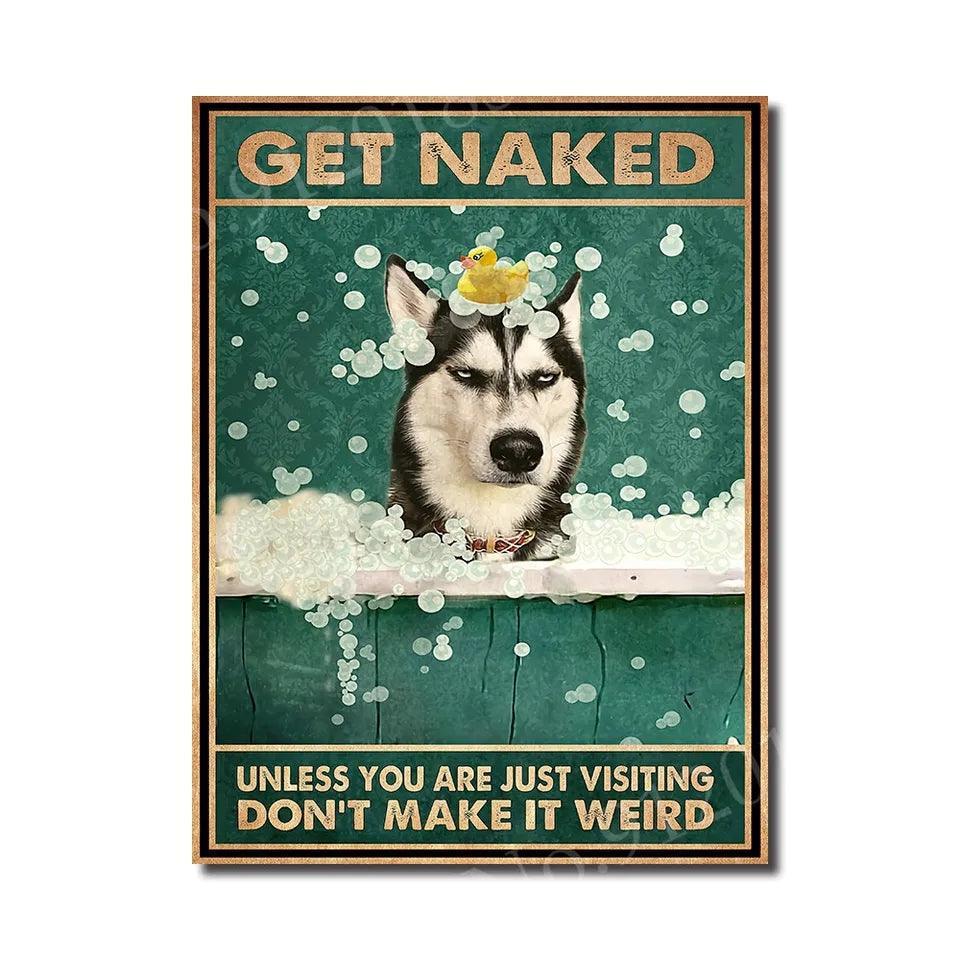 Siberian Husky Get Naked Tin Sign - North East Pet Shop Dog Shack UK