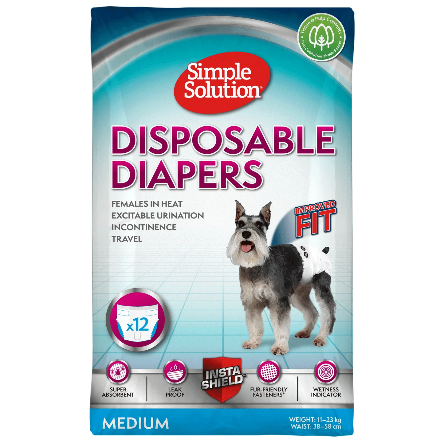 Simple Solution Bitch Disposable Diapers x 12 - Medium - North East Pet Shop Simple Solution