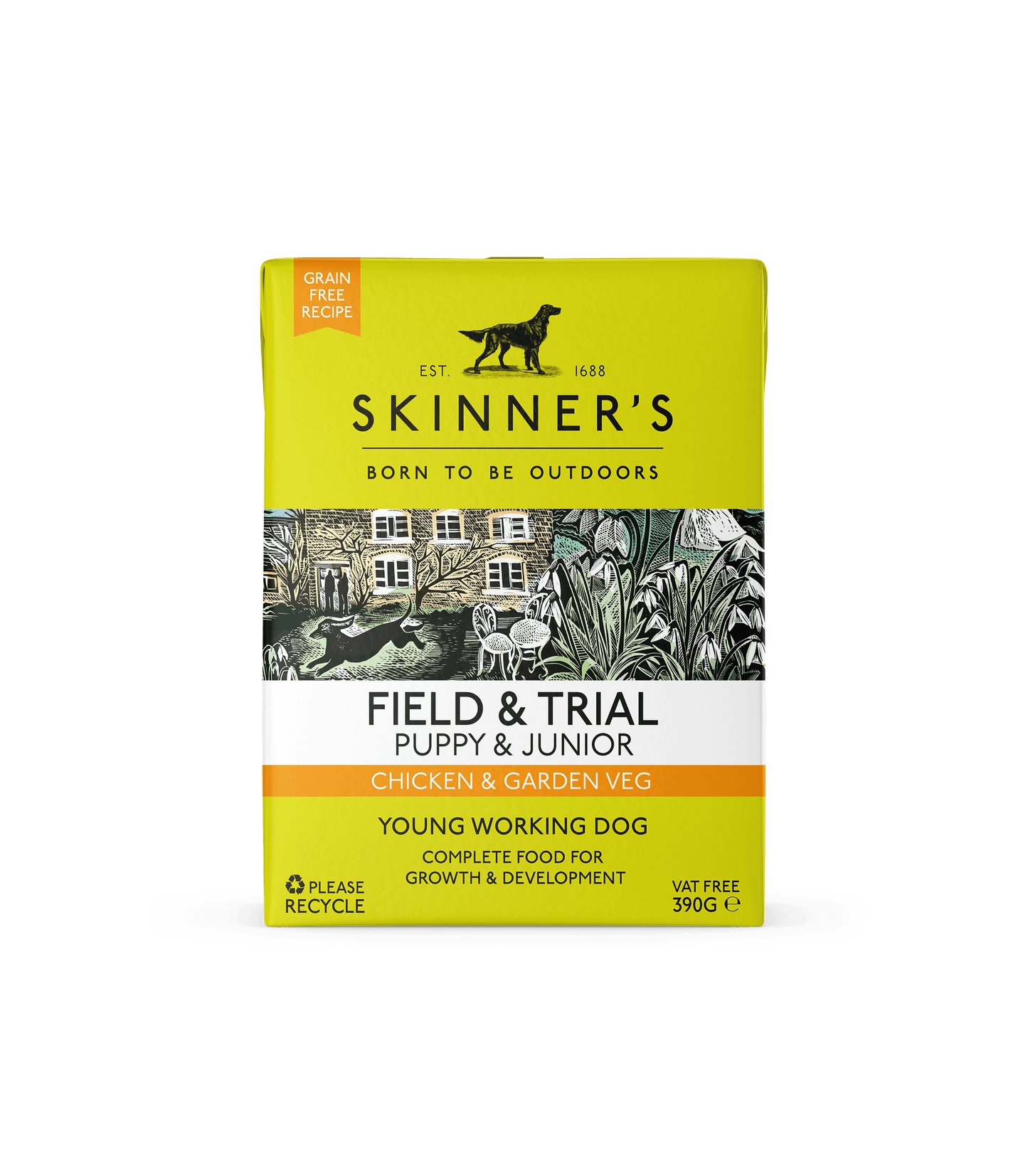 Skinners Field & Trial Puppy & Junior Chicken & Garden Veg GF 18 x 390g - North East Pet Shop Skinners