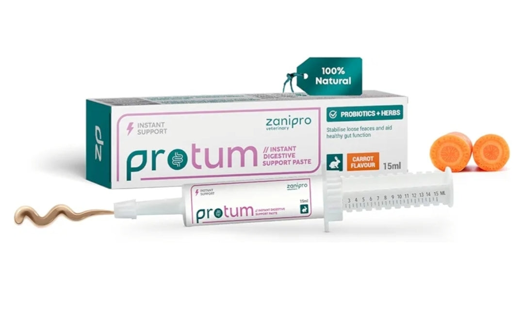 Veterinary Rabbit Probiotic Paste 15ml - Guinea Pig & Small Animals Carrot Flavour, Supports Gut Health, Promotes Digestive Balance, Precise Dosage Syringe - Easy to Use Critical Care Recovery - North East Pet Shop Protum