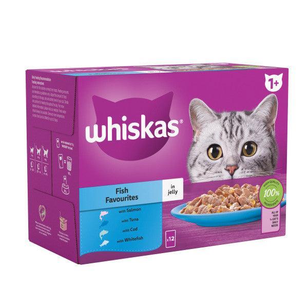 Whiskas Adult 1+ Fish Favourites in Jelly Pouches 4 x 12 x 85g - North East Pet Shop Whiskas