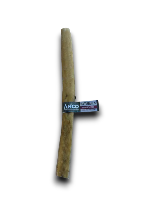 Anco Naturals Mega Deer Stick dog chew treat with a natural brown textured surface