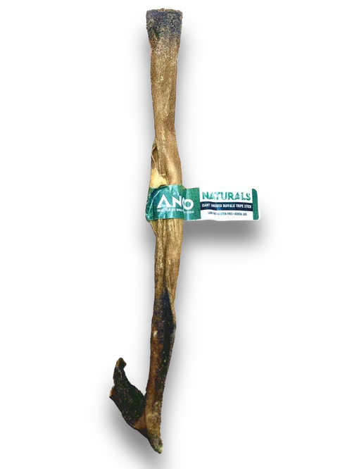 Natural giant smoked buffalo tripe stick dog chew with green ANO Naturals label