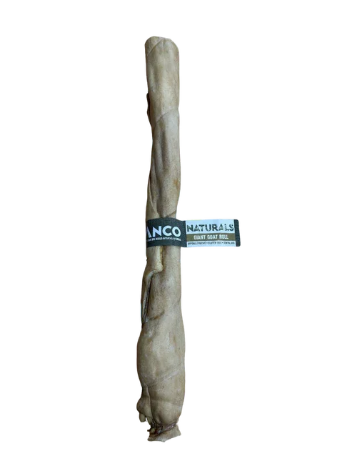 Natural giant goat roll dog chew by Blanco Naturals, hypoallergenic and gluten free