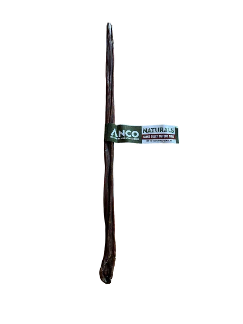 Anco Naturals Giant Sully Biltong Tube snack stick with label on dark background