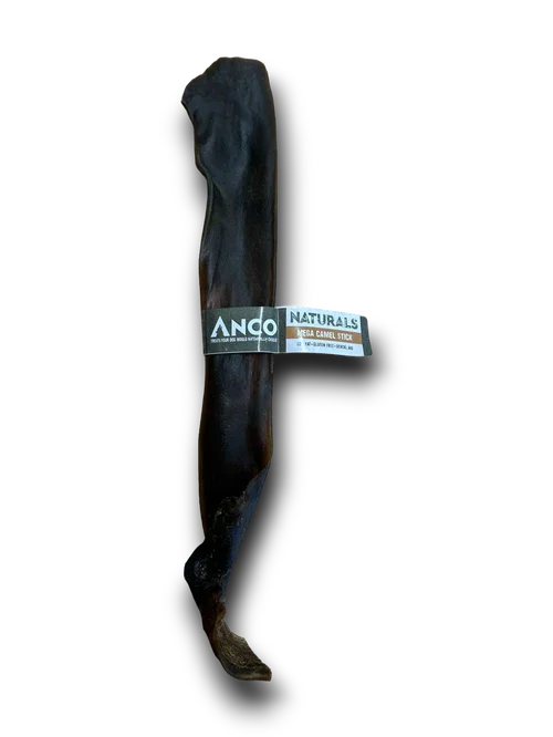 Anco Naturals Mega Camel Stick dog chew treat with black bones on packaging