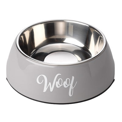 House of Paws Grey Woof 2 in 1 Dog Bowl