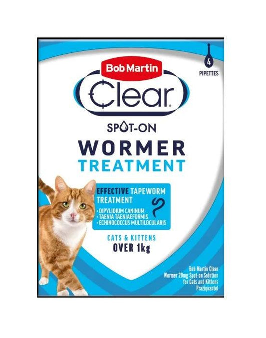 BM Clear Cat SpotOn Wormer 4 Pip x6 - North East Pet Shop Bob Martin