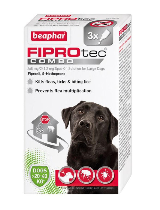 Beaphar FIPROtec COMBO Lrg Dog 3 pip x6 - North East Pet Shop Beaphar