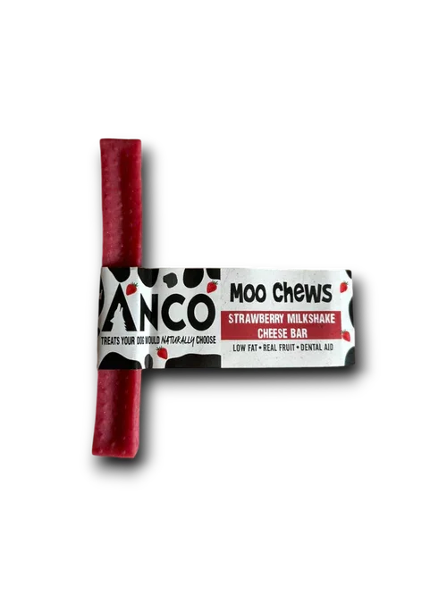 ZANCO Moo Chews Strawberry Milkshake Cheese Bar dog treat low fat dental aid