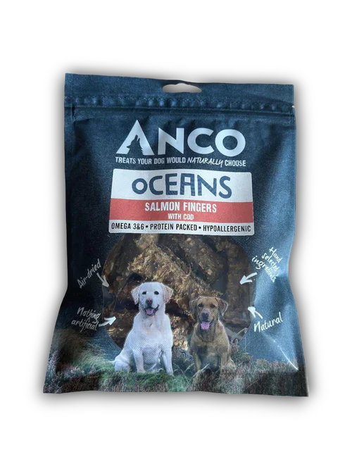 ANCO Oceans Salmon Fingers dog treats with cod, omega 3&6, hypoallergenic, natural ingredients