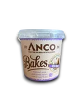 Anco Bakes frosting container with creamy beige label and purple decorative accents