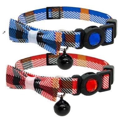 Cat Circus Collar Jewelled Tartan Bow Blue