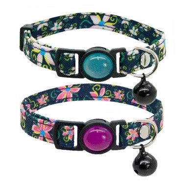 Cat Circus Collar Jewelled Floral Denim Light