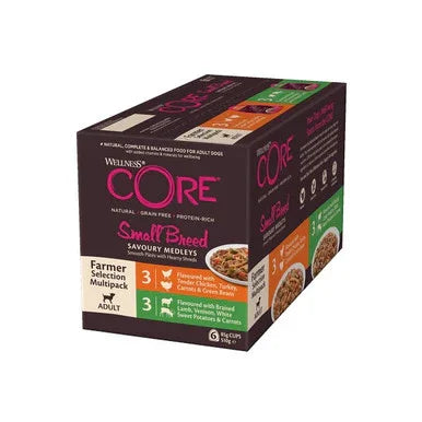 Wellness CORE Small Breed adult dog food multipack with savoury medleys in black box