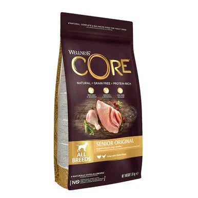 Wellness CORE Senior Original natural grain-free protein-rich dog food for all breeds with chicken recipe