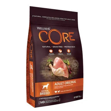 Wellness CORE Adult Original grain-free dry dog food bag for medium breed with fresh meat image