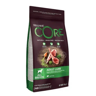 Wellness CORE Adult Lamb dry dog food bag, grain-free, protein-rich formula for all breeds