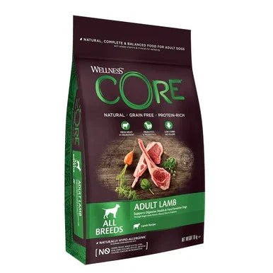 Wellness CORE Adult Lamb dog food bag for all breeds, natural, grain free, protein rich