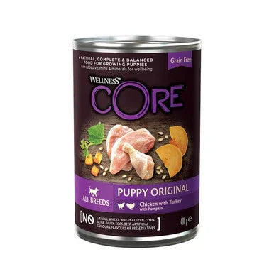 Wellness CORE Puppy Original grain-free canned dog food with chicken, turkey, and pumpkin for all breeds