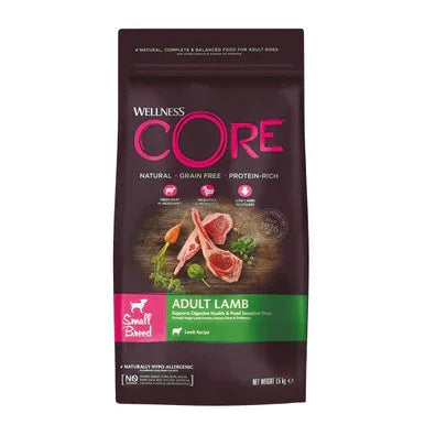 Wellness CORE Adult Lamb small breed dog food bag, natural grain-free protein-rich formula with lamb recipe