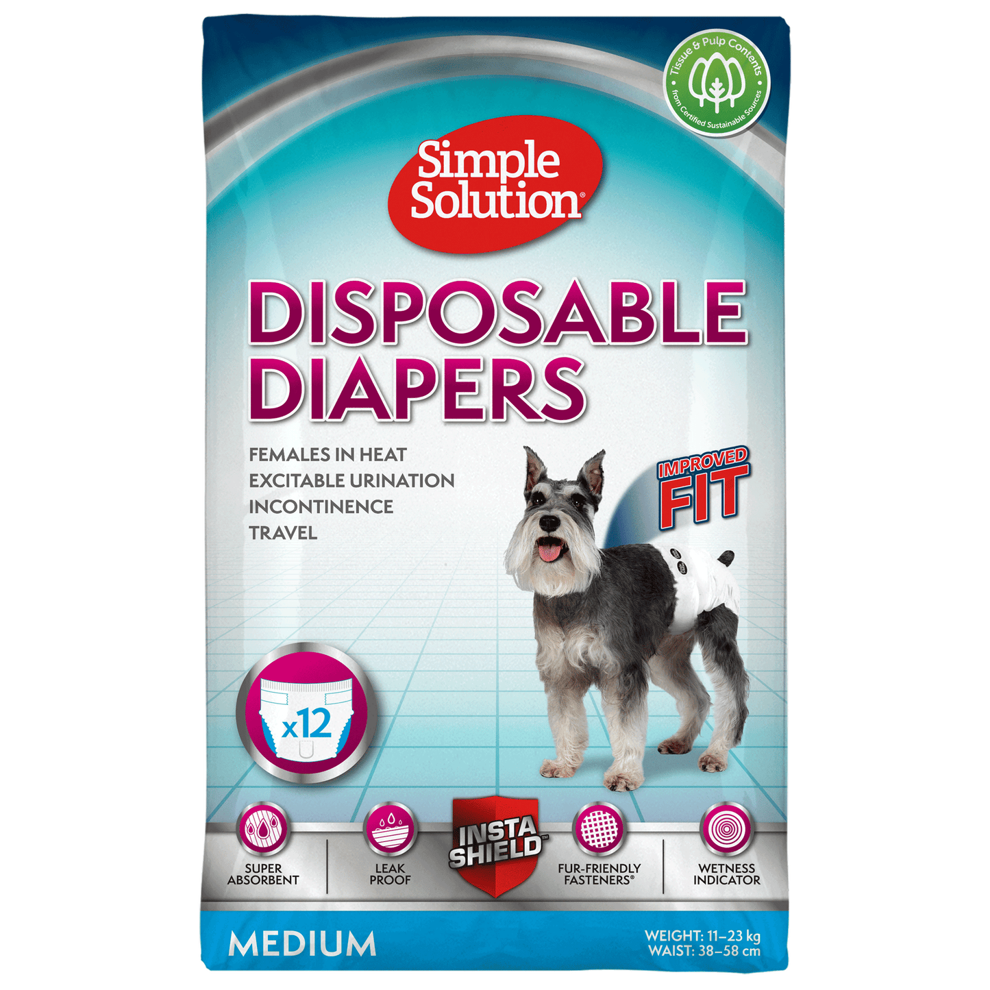 Simple Solution Bitch Disposable Diapers x 12 - Medium