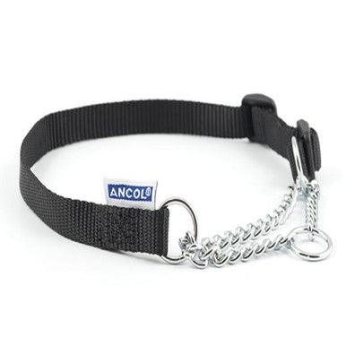 Ancol Nylon Check Chain Collar Black 55-75cm Size 7-10