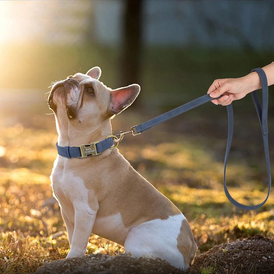 Personalised Dog Collar and Leash Set - Leather