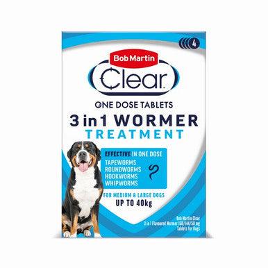 BM Clear 3 in 1 Wormer for Dogs 3kg - 40kg (4Tabs)