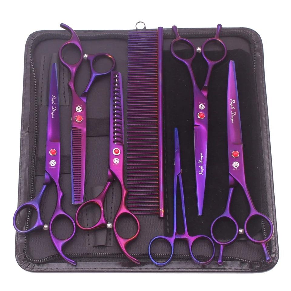 Purple Dragon Dog Grooming Scissors Kit 7" 6.5" Stainless Pet Kit