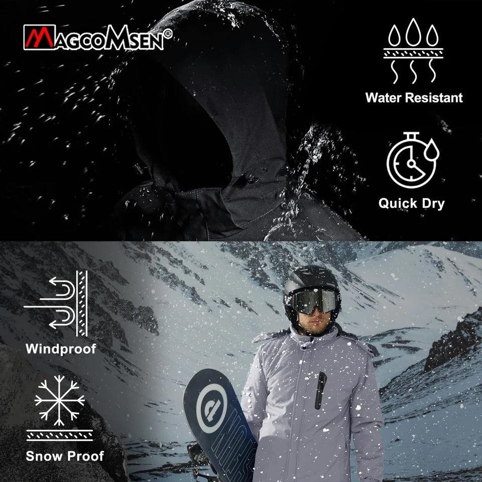 MAGCOMSEN Men's Fleece Thicken Jackets Waterproof Shell Hooded Coats Multi-pockets Winter Hiking Skiing Travel Jacket