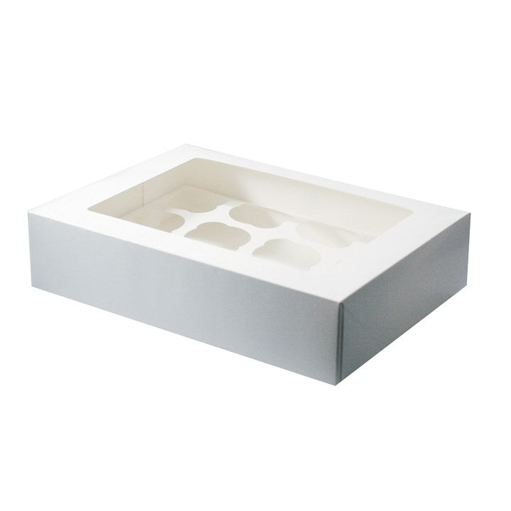 White Cupcake/Muffin Box with Transparent Lid - Available in 6 & 12 Capacity